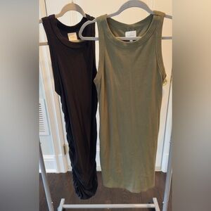 sundays Ribbed Tank Dresses in Olive Green and Black
